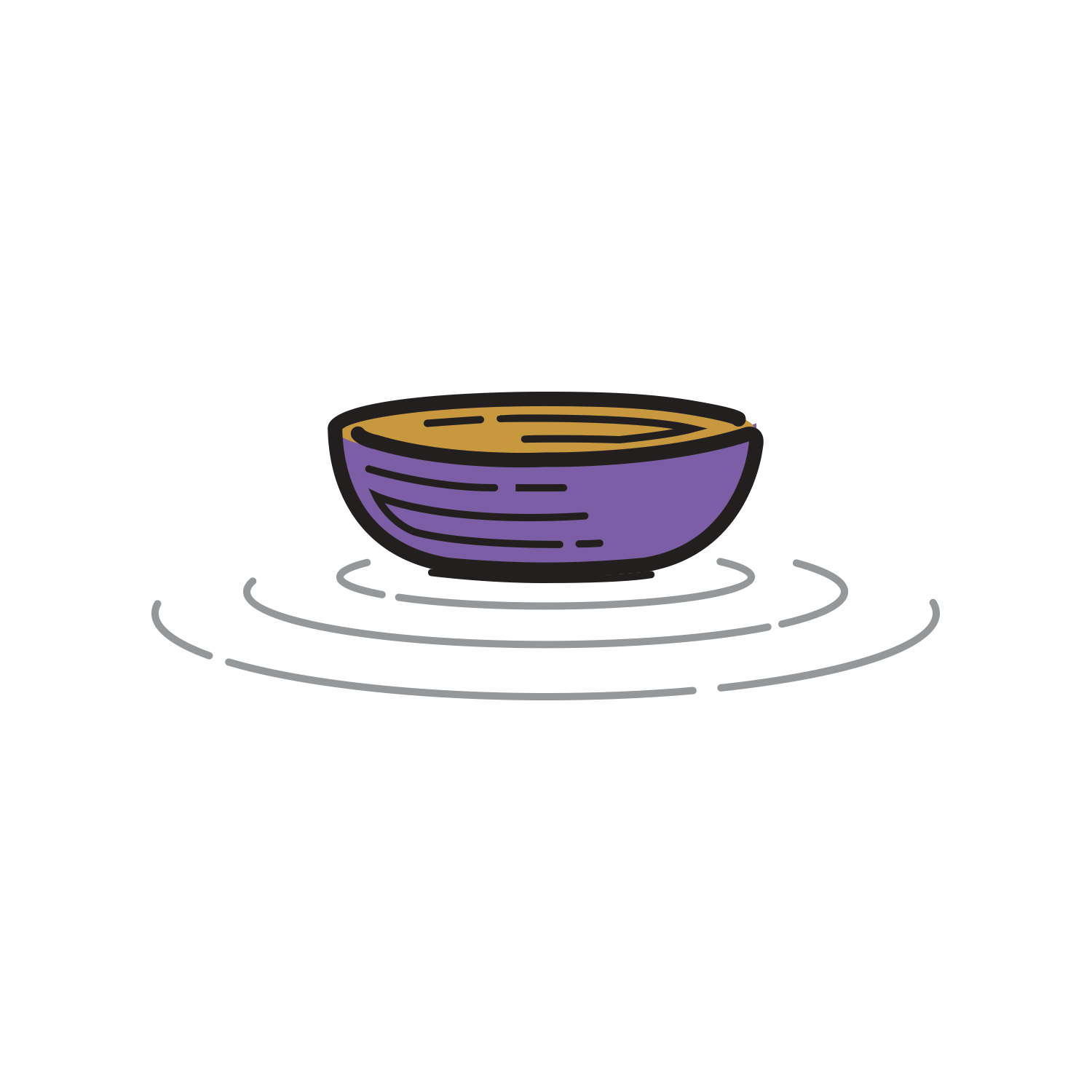 Singing bowl radiating rhythmic ripples